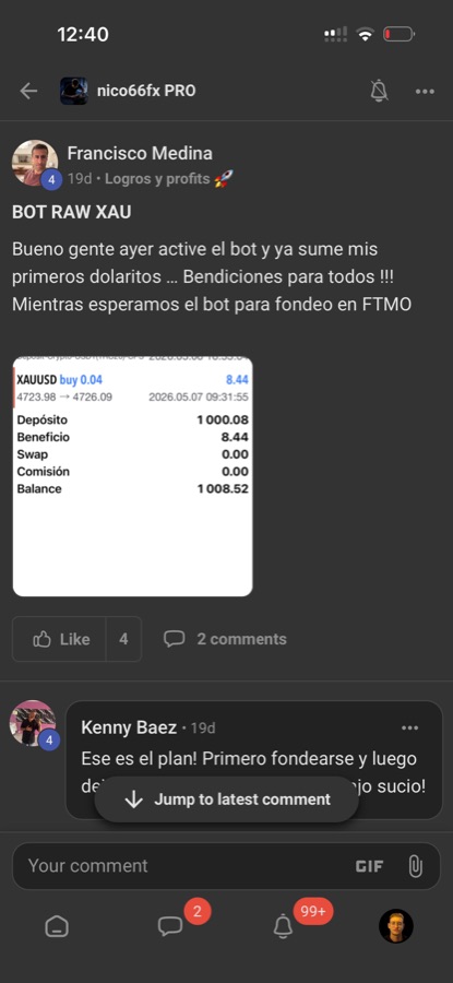 Francisco Medina activando el Bot RAW XAU con primeros resultados