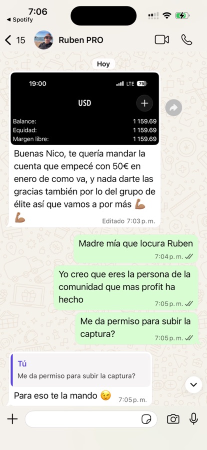 Mensaje real de alumno en la comunidad de nico66fx PRO