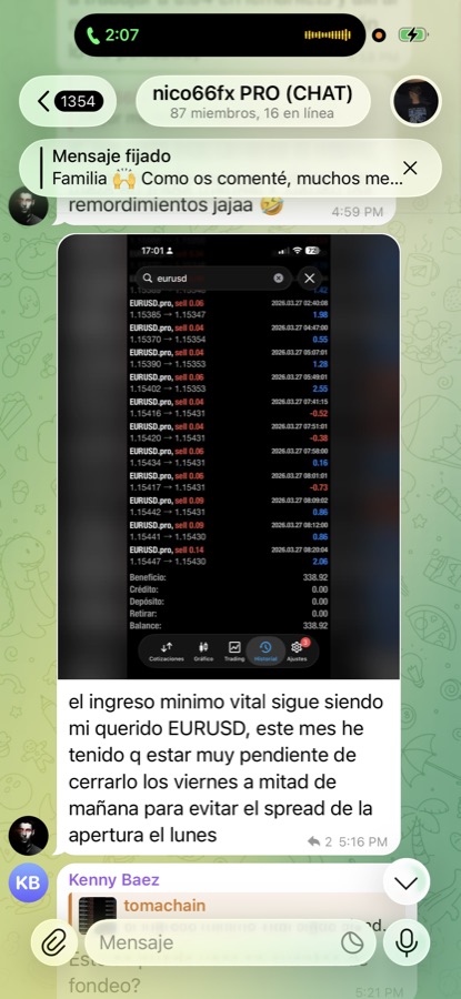 Mensaje real de alumno en la comunidad de nico66fx PRO